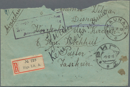 Lettland: 1918/1919, Registered Letter From " RIGA 19 12 18" With Cyrillic Postmark 29/12/18 Held In - Lettland