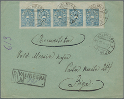Lettland: 1919, Registered Letter From "WALMEERA 19 9 19" Franked With 10 K. Definitive Strip Of Fiv - Lettonie