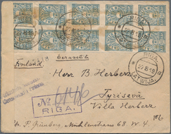 Lettland: 1919, Registered Letter From "RIGA 27.8.19" Franked With 10 K. In Imperforated Block Of Te - Lettonia