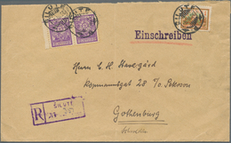 Litauen: 1923, 10 C Violet Pair And 1 L Orange/green On Registered Letter From SILUTE To Gothenburg/ - Lituanie
