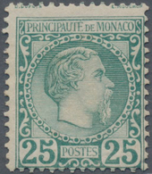 Monaco: 1885 25c. Blue-green, Mounted Mint With Hinge Marks/remnants, Light Natural Internal Crease, - Ongebruikt