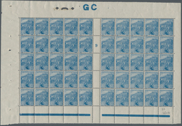 Monaco: 1919, War Widows And Orphans, 25c.+15c. Blue, (folded) Gutter Pane Of 50 Stamps With Millesi - Unused Stamps