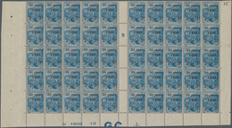 Monaco: 1920, Royal Wedding, 2c.+3c. On 25c.+15c. Blue, Gutter Pane Of 50 Stamps With Millesime "9", - Unused Stamps