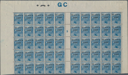 Monaco: 1920, Royal Wedding, 25c.+15c. Blue, (folded) Gutter Pane Of 50 Stamps With Millesime "9", M - Ongebruikt
