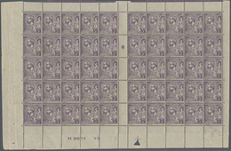 Monaco: 1920, Definitives "Albert I.", 5fr. Violet, Gutter Pane Of 50 Stamps With Millesime "0" (fol - Ongebruikt