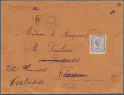 Montenegro: 1894, Envelope Registered To FLORENCE, Re-directed To CERTALDO, Single Franked 50n Blue, - Montenegro