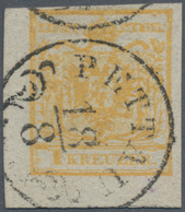 Österreich: 1850, 1 Kreuzer Ockerorange, Handpapier Type III, Kurzes Linkes Unteres Eckrandstück, En - Altri & Non Classificati