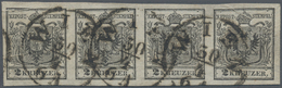Österreich: 1850, 2 Kreuzer Schwarz, Handpapier Type I, Waagerechter Viererstreifen Mit Wasserzeiche - Autres & Non Classés
