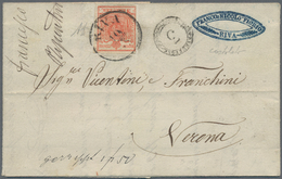 Österreich: 1850, 3 Kreuzer Rot Entwertet Mit LOMBARDEI-VENETIEN-K1 "RIVA" Auf Kpl. Faltbrief Nach V - Altri & Non Classificati