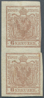Österreich: 1850, 6 Kr. Rosabraun HP Type Ib Im Senkrechten Paar Dabei Die Obere Marke Am Rechten Ra - Other & Unclassified