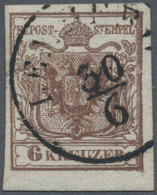 Österreich: 1850, 6 Kr Braun Type I B Auf Geripptem Handpapier. Die Marke Hat Einen Teilabdruck Des - Sonstige & Ohne Zuordnung