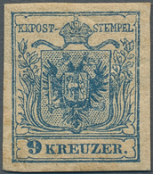 Österreich: 1850, 9 Kr. Blau, Handpapier, Farbfrisches Und Allseits Breitrandiges Examplar Mit Natür - Other & Unclassified