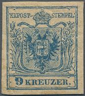 Österreich: 1850, 9 Kr. Blau, Handpapier, Farbfrisches Und Allseits Breitrandiges Examplar Mit Natür - Sonstige & Ohne Zuordnung