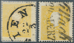 Österreich: 1858, 2 Kr Gelb, Type I Auf Briefstück Mit Teilstempel Wien Sowie 2 Kr Dunkelgelb, Type - Autres & Non Classés