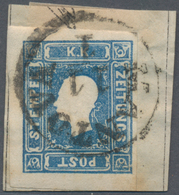 Österreich: 1858, (1.05 Kr) Blau Sauber Entwertet Mit K1 MANTOVA Auf Briefstück, Die Marke Ist Voll- - Otros & Sin Clasificación