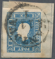 Österreich: 1858, (1.05 Kr) Blau Sauber Entwertet Mit K1 MANTOVA Auf Briefstück, Die Marke Ist Voll- - Andere & Zonder Classificatie