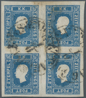 Österreich: 1858, (1.05 Kr Blau) Im 4er-Block Gestempelt, Die Marken Sind Breitrandig Geschnitten Un - Altri & Non Classificati