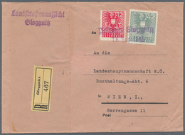 Österreich: 1945, 12 Rpf Karmin U. 42 Rpf Graugrün "Wappen", Entwertet Mit Violettem Notstempel "POS - Andere & Zonder Classificatie