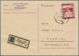 Österreich: 1945, 35 Gr Bräunlichkarmin "Landschaften" Auf überklebter 15 Rpf Ganzsachenkarte Hitler - Other & Unclassified