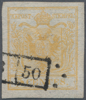 Österreich - Lombardei Und Venetien: 1850, 5 C. Gelb Auf Handpapier Als Erstdruck, Gut Gerandete Mar - Lombardije-Venetië