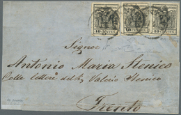 Österreich - Lombardei Und Venetien: 1857, 3 X 10 C Schwarz, Maschinenpapier, Alle Marken Vollrandig - Lombardije-Venetië
