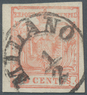 Österreich - Lombardei Und Venetien: 1850/1854, 15 Cent. Blassrot Type I "MAILÄNDER POSTFÄLSCHUNG" M - Lombardy-Venetia