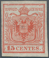 Österreich - Lombardei Und Venetien: 1850, 15 Cmi. Handpapier In Type I Der Platte 1 Karminrot Als E - Lombardy-Venetia