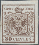 Österreich - Lombardei Und Venetien: 1850. 30 Centes. Braun, Ungebraucht Mit Gummirestchen, Handpapi - Lombardije-Venetië