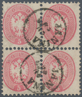 Österreichische Post In Der Levante: 1864, Lomb.-Venetien Vorläufer: 5 So Rosa, Gez.9 1/2, Viererblo - Eastern Austria