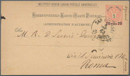 Österreichische Post In Der Levante: 1890, 20 Pa Auf 5 Kr Rot Ganzsachenkarte Von K1 SAN GIOVANNI DI - Oostenrijkse Levant