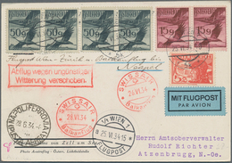 Österreich - Flugpost: 1934, Karte Mit Bunter Flugpost-Frankatur Ab "WIEN 25.VI.34" Via Zürich Und P - Andere & Zonder Classificatie