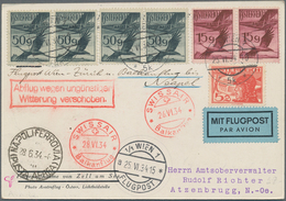 Österreich - Flugpost: 1934, Karte Mit Bunter Flugpost-Frankatur Ab "WIEN 25.VI.34" Via Zürich Und P - Sonstige & Ohne Zuordnung