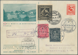 Österreich - Flugpost: 1934, 17.6., Liliput-Ballonpost, Karte Ab "WIEN 17.VI.34" Sowie Nebengesetzte - Autres & Non Classés