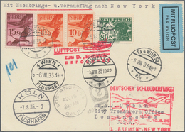 Österreich - Flugpost: 1935, Katapultpost, Vertragsstaaten: Postkarte Ab WIEN Mit Rohrpost-Minutenst - Autres & Non Classés
