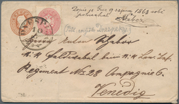 Österreich - Ganzsachen: 1861, 10 Kreuzer Ganzsache Und 5 Kr, Entwertet "DNESPEKY" Nach Venedig, Sen - Altri & Non Classificati