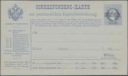 Österreich - Ganzsachen: 1880, 10 Kr Blau Rohrpost-Ganzsachenkarte Mit Aufdruck SPECIMEN Ungebraucht - Other & Unclassified