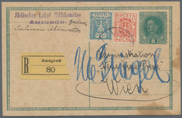 Polen: 1919, Austrian 6 Heller Stat. Card Used As Form With 15 And 25 H. "POCZTA POLSKA" Sent Regist - Neufs