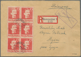 Polen: 1944, Wodzowie 25gr. Red, Block Of Six, Correct 1.50zł. Rate On Registered Cover From "RZESZO - Nuovi