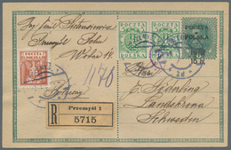 Polen - Ganzsachen: 1920 Uprated Postal Stationery Card Sent By Registered Mail From Przemysl To Lan - Interi Postali