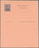 Portugal - Ganzsachen: 1887, 50 Reis Kartenbrief Blau Auf Orangefarbenem Karton, Probedruck Eines Ni - Entiers Postaux