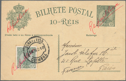 Portugal - Ganzsachen: 1910, Handwritten "Republica": Card 10 R. Uprated 10 R. Both With Manuscript - Entiers Postaux