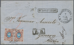 Russland: 1873 Letter With Mi. 21x (2) Frame Postmark "franked" From 9. Railway Post Office Odessa W - Lettres & Documents