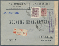 Russland: 1914/17 Seven Mostly Censored Items All Sent From Petrograd, Incl. 5 Registered Covers (on - Brieven En Documenten