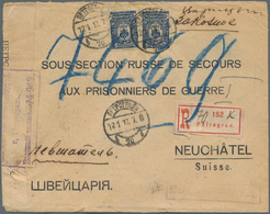 Russland: 1917, 10 K.blue (2) Tied "PETROGRAD 12 1 17" To Registered Cover To POW Support Organizati - Cartas & Documentos