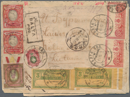 Russland: 1921 Registered Cover With Rare And Very Decorative Coloured Franking Of A Total Of 59 Sta - Brieven En Documenten