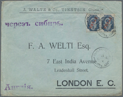 Russische Post In China: 1899, 10 K. Pair Tied "TIENTSIN 11 V 03" Tocover To London, On Reverse Tran - Cina