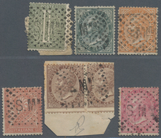 San Marino: 1863/1865, 6 Italy Stamps Cancelled With San Marino Postmarks, Average Condition, No. F1 - Andere & Zonder Classificatie