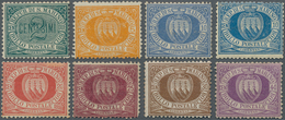 San Marino: 1877/1890, Coat Of Arms And Numeral Complete Set Of Eight Incl. 10c. Ultramarine And Blu - Autres & Non Classés