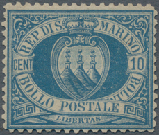 San Marino: 1890, 10 C Blue Mint Never Hinged, Cert. Prüfstelle Basel (Sass. 1.600.-) ÷ 1890, 10 C B - Otros & Sin Clasificación