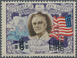 San Marino: 1947, Franklin D. Roosevelt 5l. With TRIPLE SURCHARGE ‚-6- LIRE‘, Mint Never Hinged With - Sonstige & Ohne Zuordnung